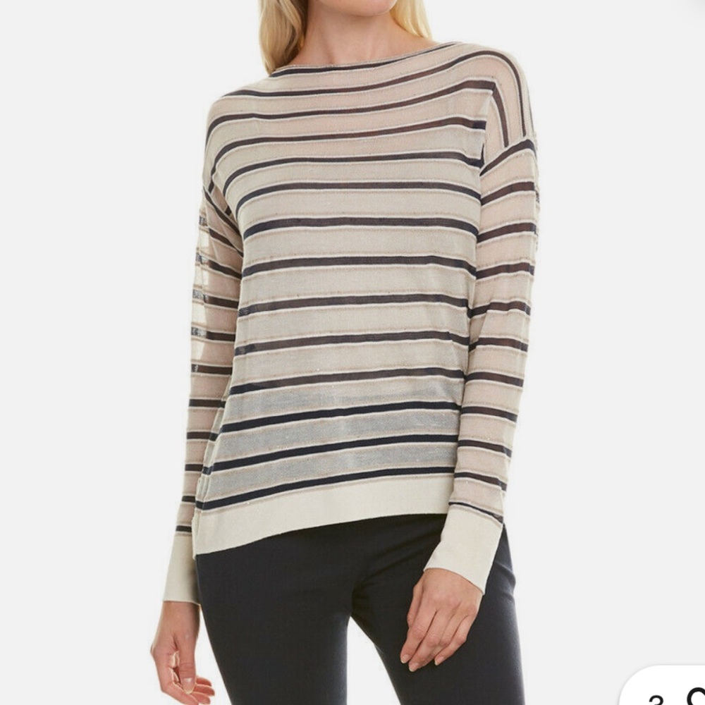 Lafayette 148 Cream Striped Silk Sheer Striped Sweater, XL GUC‎